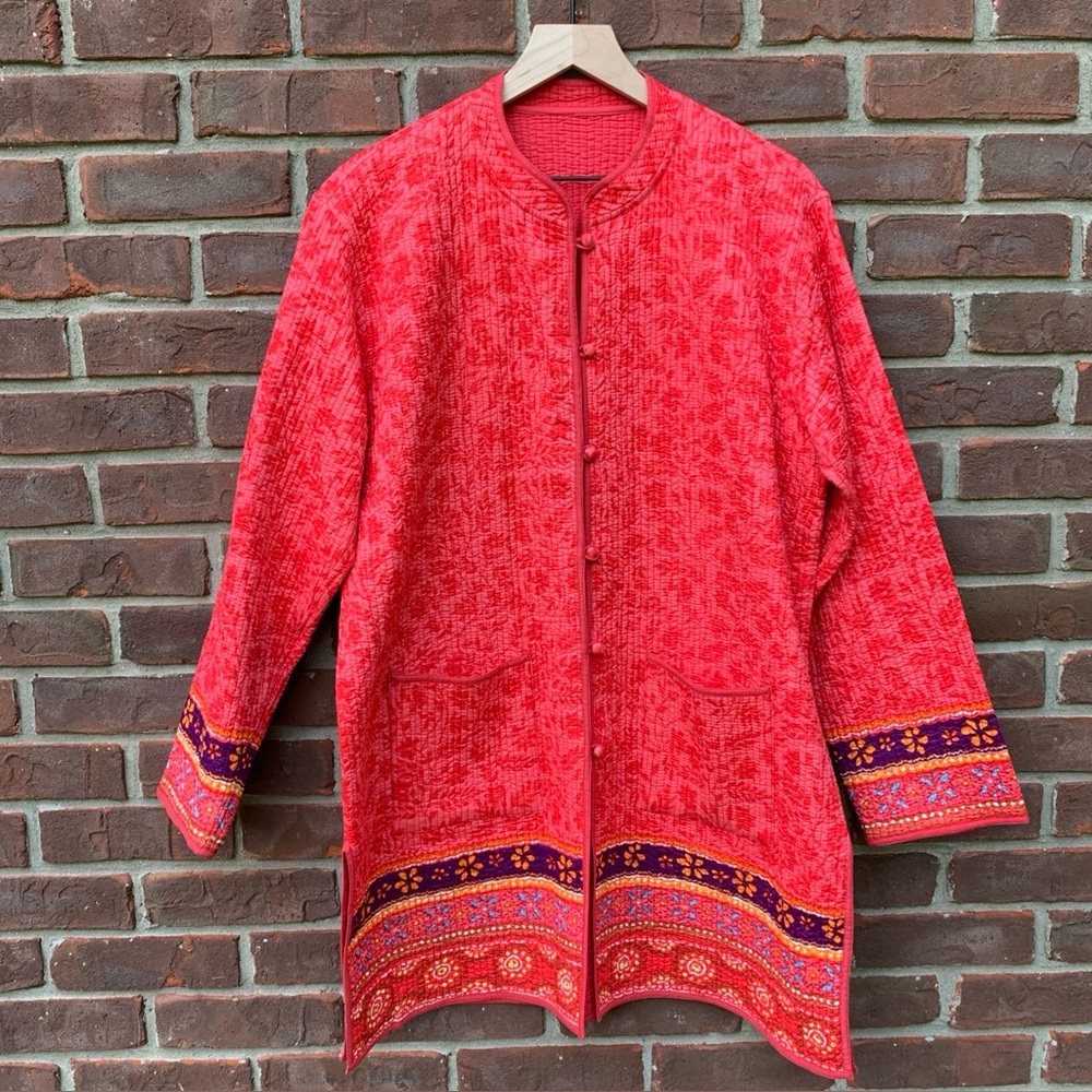 Orvis Women’s Lightweight Quilted Jacket Floral Pink Red Cotton Reversible XL